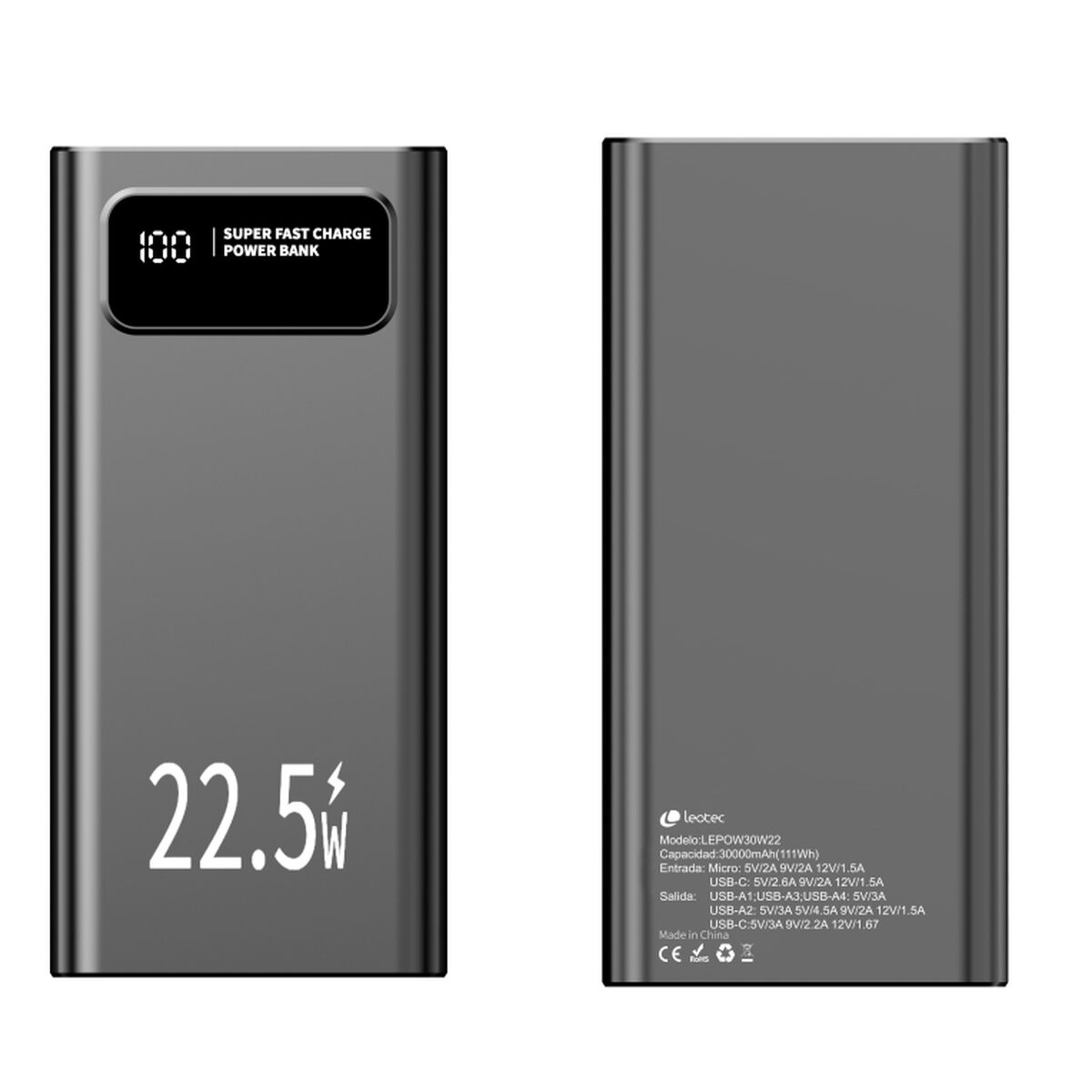 Powerbank LEOTEC LEPOW30W22K Black 30000 mAh-0